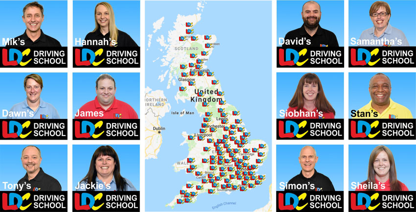 UK map showing LDC driving school instructors